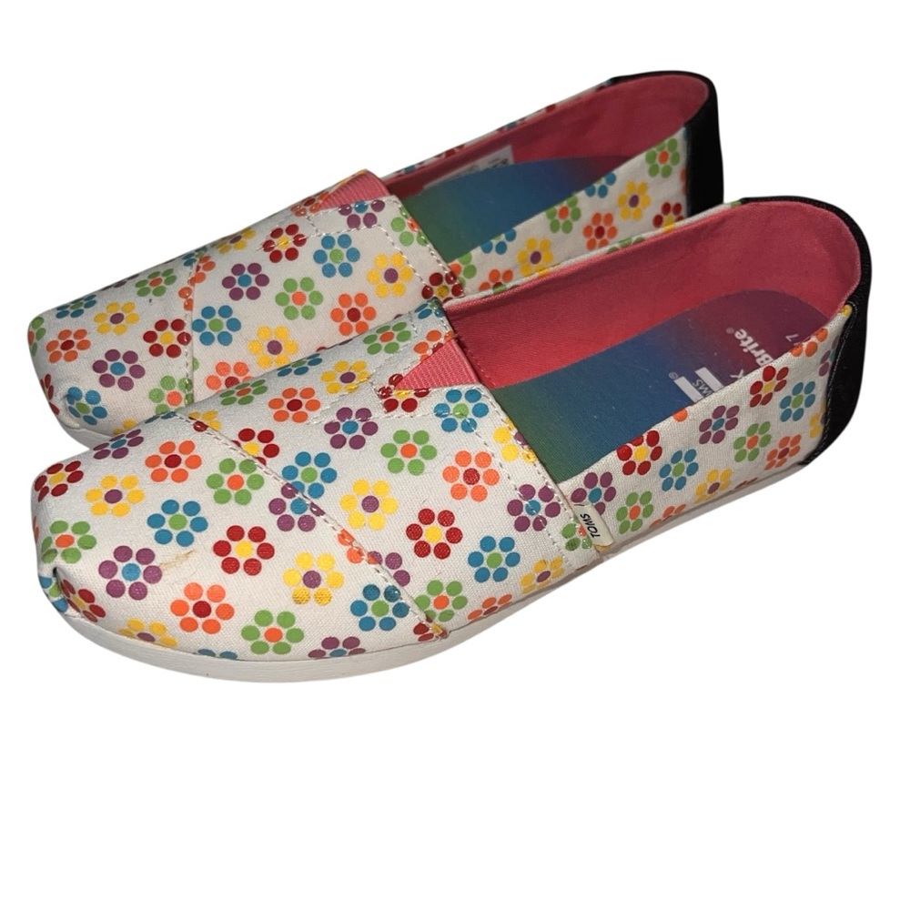 Toms Lite-Brite Alpargata Canvas Flats Size 7 Glow in Dark Flowers